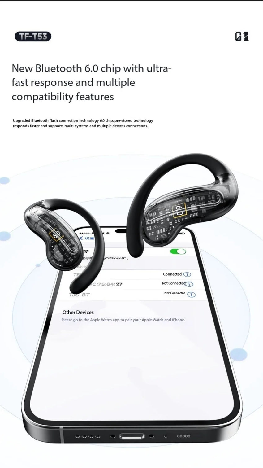 AI Translation Intelligent Open Earphone OWS Bluetooth 6.0 Ultra Long Battery Life ENC Noise Cancelling Sports Office Earphones